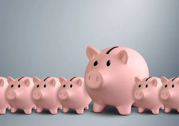 Piggy banks in a row, best bank concept — Stock Photo, Image