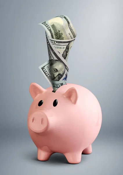 Piggy bank a dollár, a szürke háttér — Stock Fotó