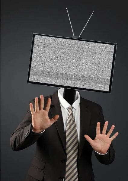 Businessman with tv head, television addiction concept — Stock Photo, Image