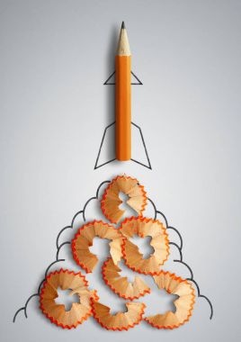 Roket başlangıç yaratıcı kavramı, tıraş olarak kalemle çizilmiş