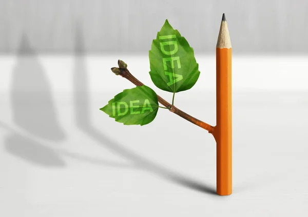 Нова ідея креативна концепція, олівець з листям на столі — стокове фото