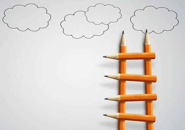 Pasos para el concepto de éxito, escalera de lápiz con nubes y spa de copia — Foto de Stock