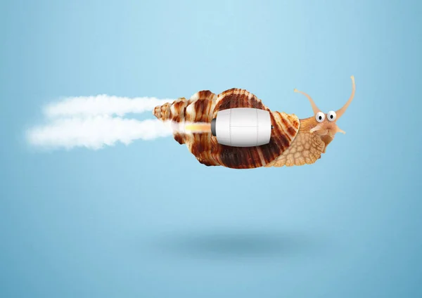 Koncepcja prędkości i sukcesu, ślimak z silnikiem odrzutowym — Zdjęcie stockowe