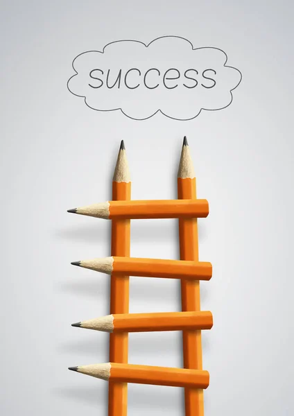 Stairs to success, business concept, pencil ladder on grey — 스톡 사진