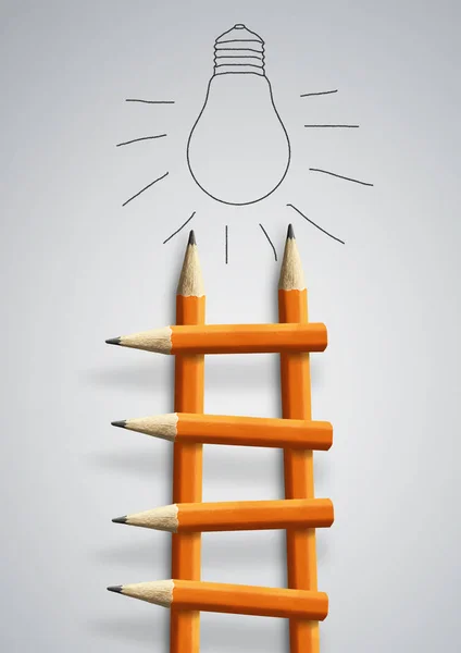 Ladder to idea concept, pencil Ladder with light bulb — 스톡 사진