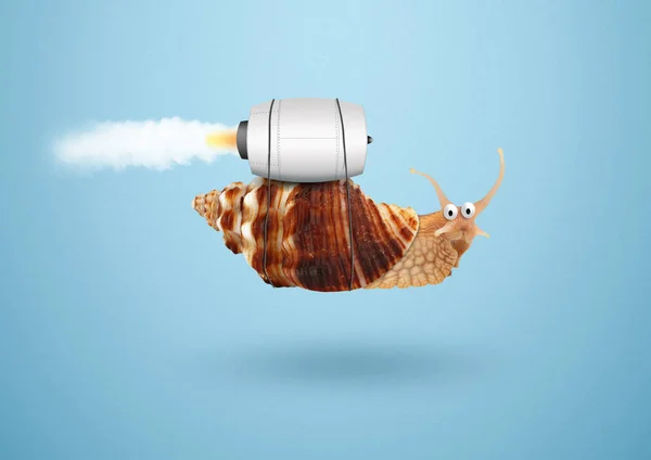 Acceleration speed and success concept, snail with jet engine — Stock Photo, Image