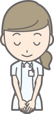 Beyaz takım giyen bir hemşire gülümsedi ve eğdi illüstrasyon