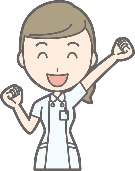 Una ilustración de que una enfermera vestida con un traje blanco levanta una han — Archivo Imágenes Vectoriales