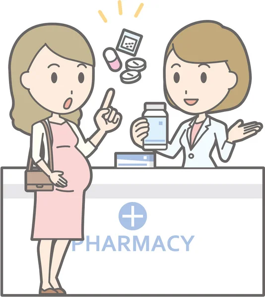 Genç bir hamile kadın bir kadın Ecz danışır illüstrasyon