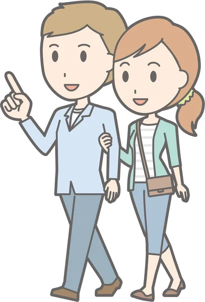一对年轻夫妇走的插图 — 图库矢量图片