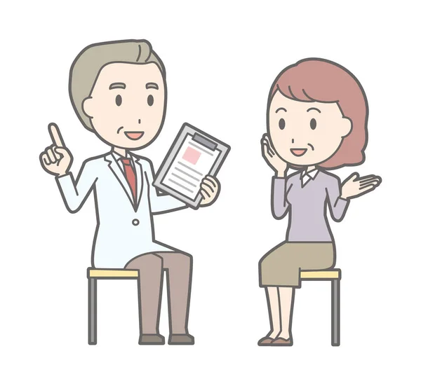 Illustration qu'une femme d'âge moyen consulte un médecin — Image vectorielle