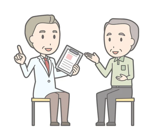 Illustrazione che un vecchio consulta un medico — Vettoriale Stock