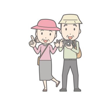 Seyahat bir yaşlı çift bir çizimi