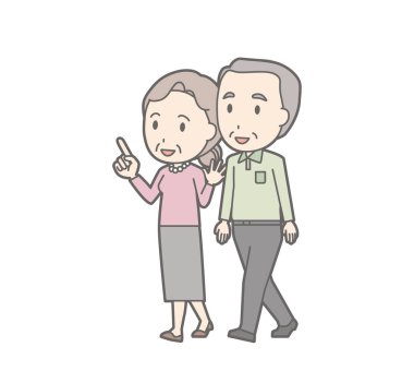 Mutlu yaşlı çift yürüyor