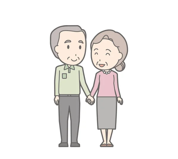 老夫妇站牵的手的插图 — 图库矢量图片