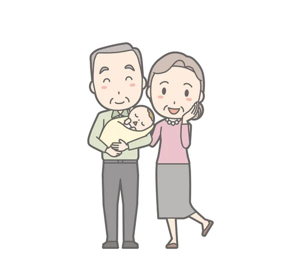 Ilustración de una pareja de ancianos sosteniendo a un bebé — Vector de stock