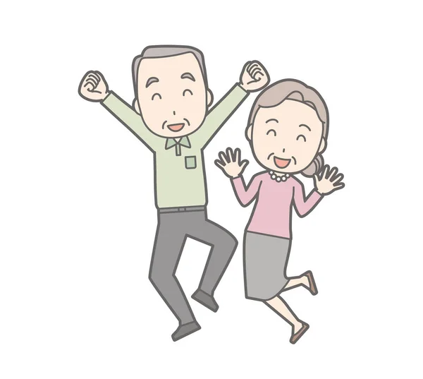 Una ilustración de una pareja de ancianos riendo y saltando — Archivo Imágenes Vectoriales