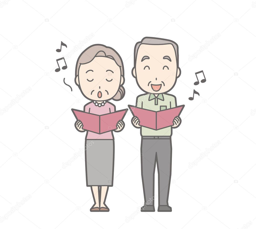 An illustration of an old couple chorusing