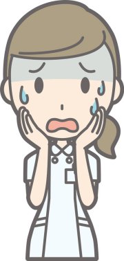 Beyaz takım giyen bir hemşire panik bir örnek