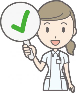 Beyaz önlük giyen bir hemşire bir onay işareti t vardır illüstrasyon