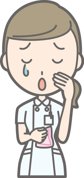 Illustratie die een verpleegster die het dragen van een wit pak is huilen — Stockvector