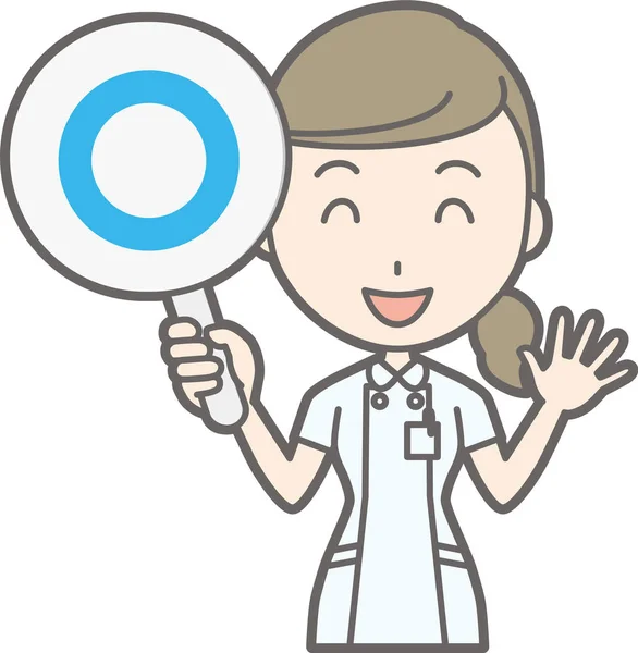 Illustratie dat een verpleegster die het dragen van een wit pak van een cirkel ma heeft — Stockvector