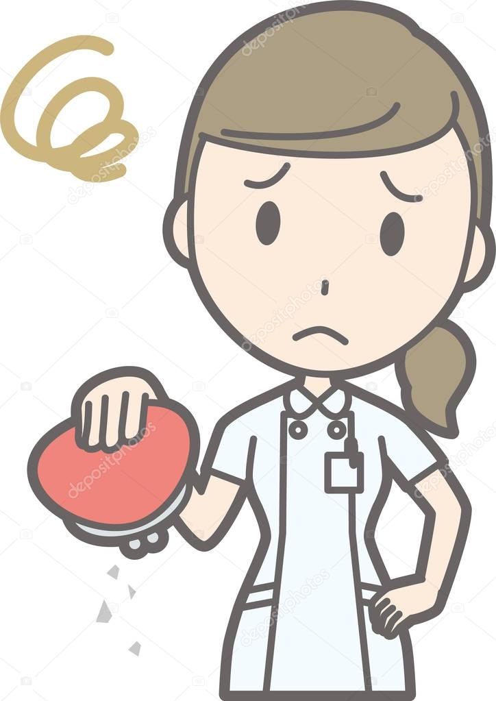 Illustration that a nurse wearing a white suit has an empty wall