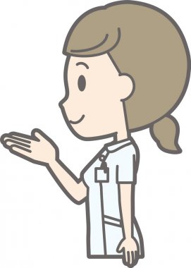 Yan bakan bir beyaz takım giyen bir hemşire gösteren çizim