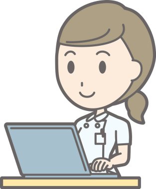 Beyaz takım giyen bir hemşire la çalışıyor illüstrasyon