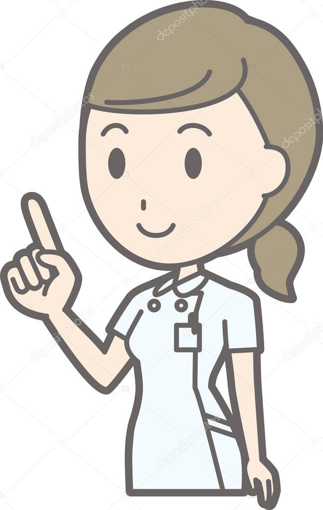 Illustration that a nurse wearing a white suit is pointing at a 