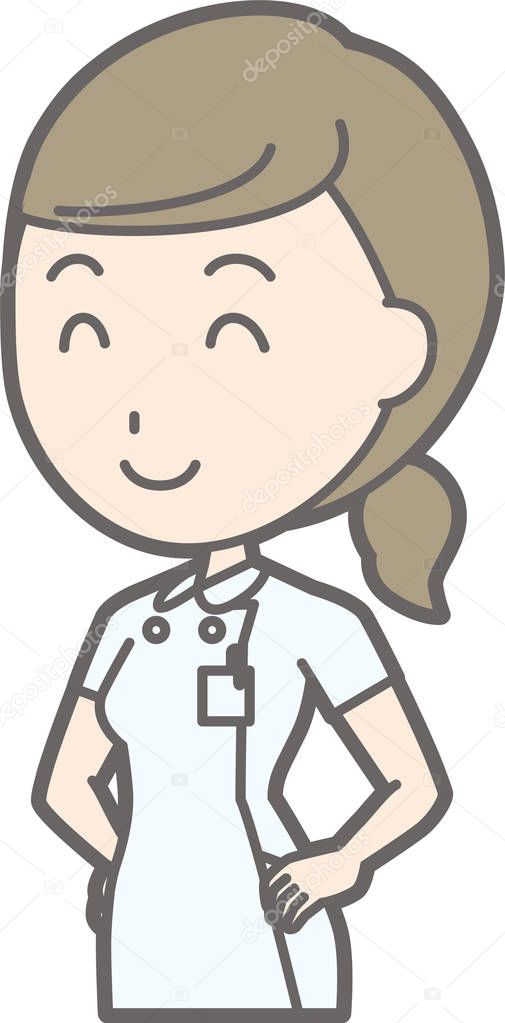 Illustration that a nurse wearing a white coat laughs at the wai