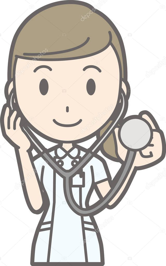 Illustration that a nurse wearing a white suit has a stethoscope