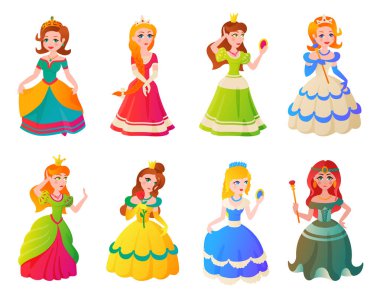 Sevimli güzel prensesler vektör karakter kümesi topluluğu