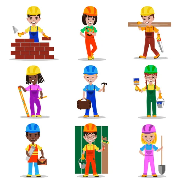 Векторная иллюстрация детей-строителей — стоковый вектор