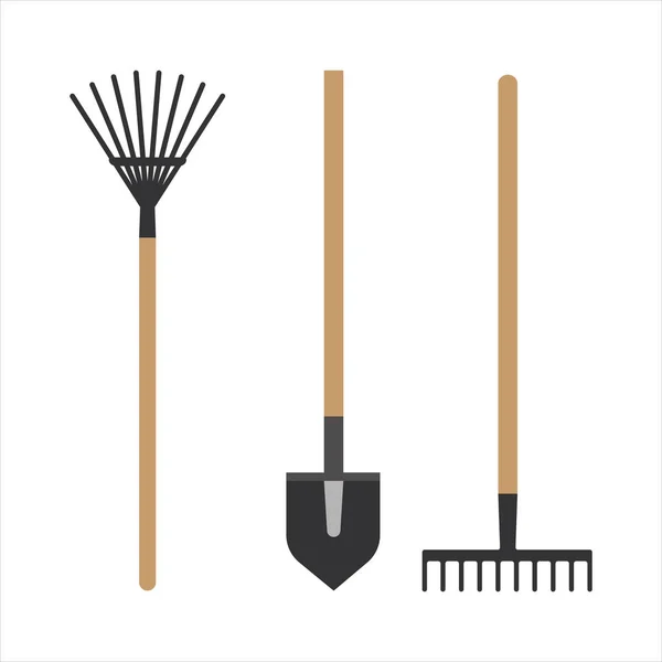 Garden rake equipment flat set vector. — Stock Vector