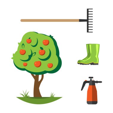 Bahçe ekipmanları düz set vektör.
