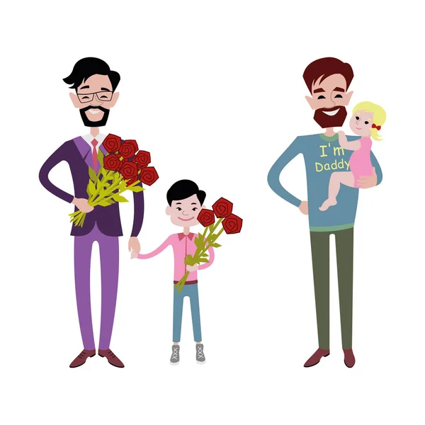 Father and kids together character vector. — Stock Vector
