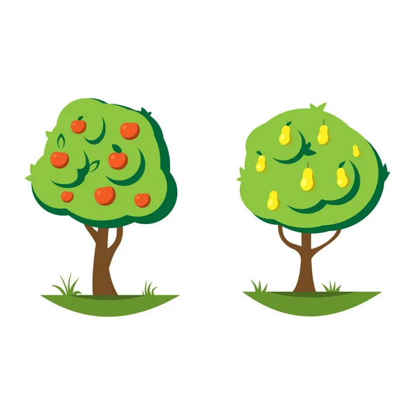 Desenhos animados de pêra e árvore de maçã ilustração vetorial — Vetor de Stock