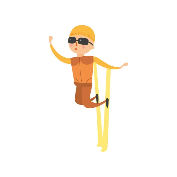 Esquí truco humano vector ilustración . — Vector de stock