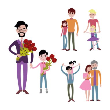 Baba ve çocukların birlikte karakter vektör.