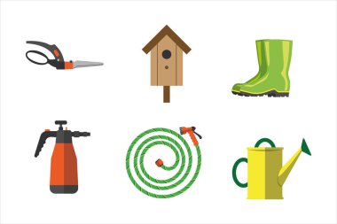 Bahçe ekipmanları düz set vektör.