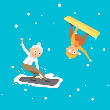 Snowboard farklı poz vektörde atlamak.