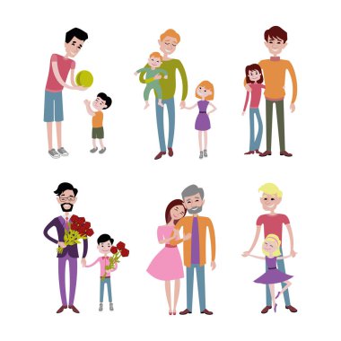 Baba ve çocukların birlikte karakter vektör.