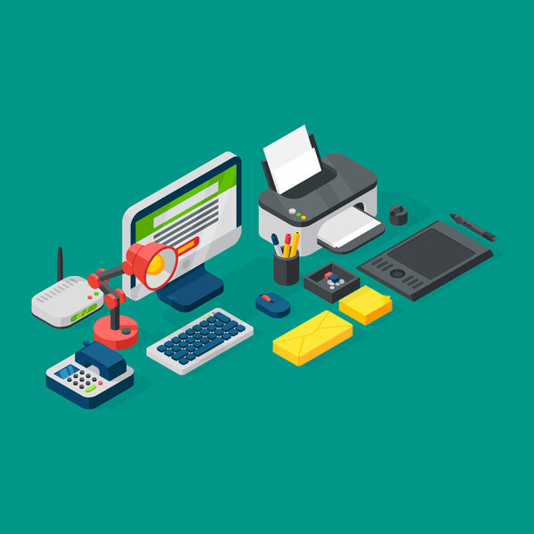 Изометрический вектор офисного оборудования
