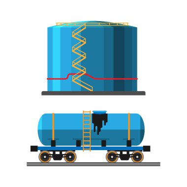 Petrol çıkarma kamyon ve konteyner vektör çizim