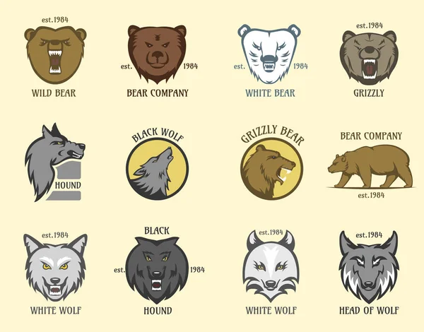 Εικονογράφηση διάνυσμα ζώων σήμα το κεφάλι αρκούδας και λύκου. — Διανυσματικό Αρχείο