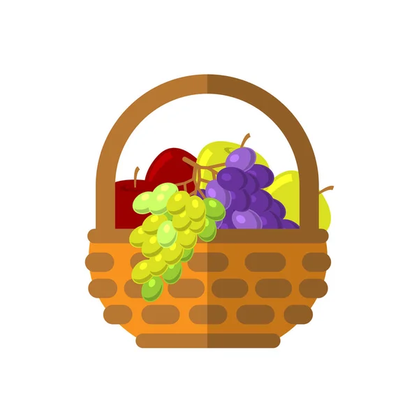 Fruits and vegetables in wicker basket vector illustration — Stock Vector