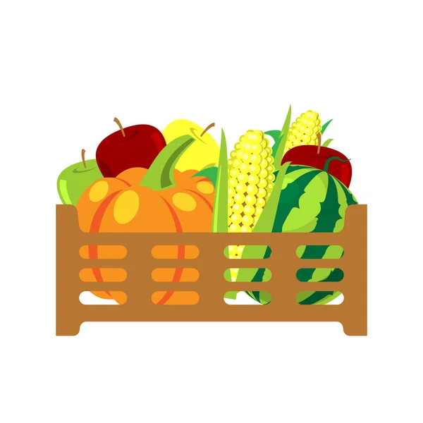 Frutas e legumes na cesta de vime ilustração vetorial — Vetor de Stock