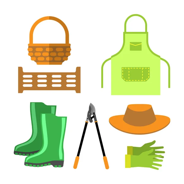 Blank apron and gardening tools isolated vector. — Stock Vector