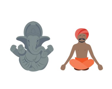 Hindistan fil ve budda adam vektör çizim.